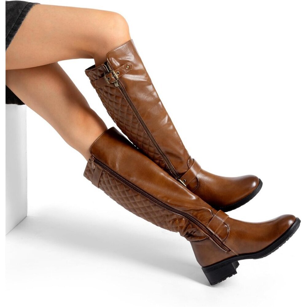 DREAM Tan PAIRDREAM PAIRS Comfortable Block Heel Side Zipper Biker Boots - Picture 8 of 8